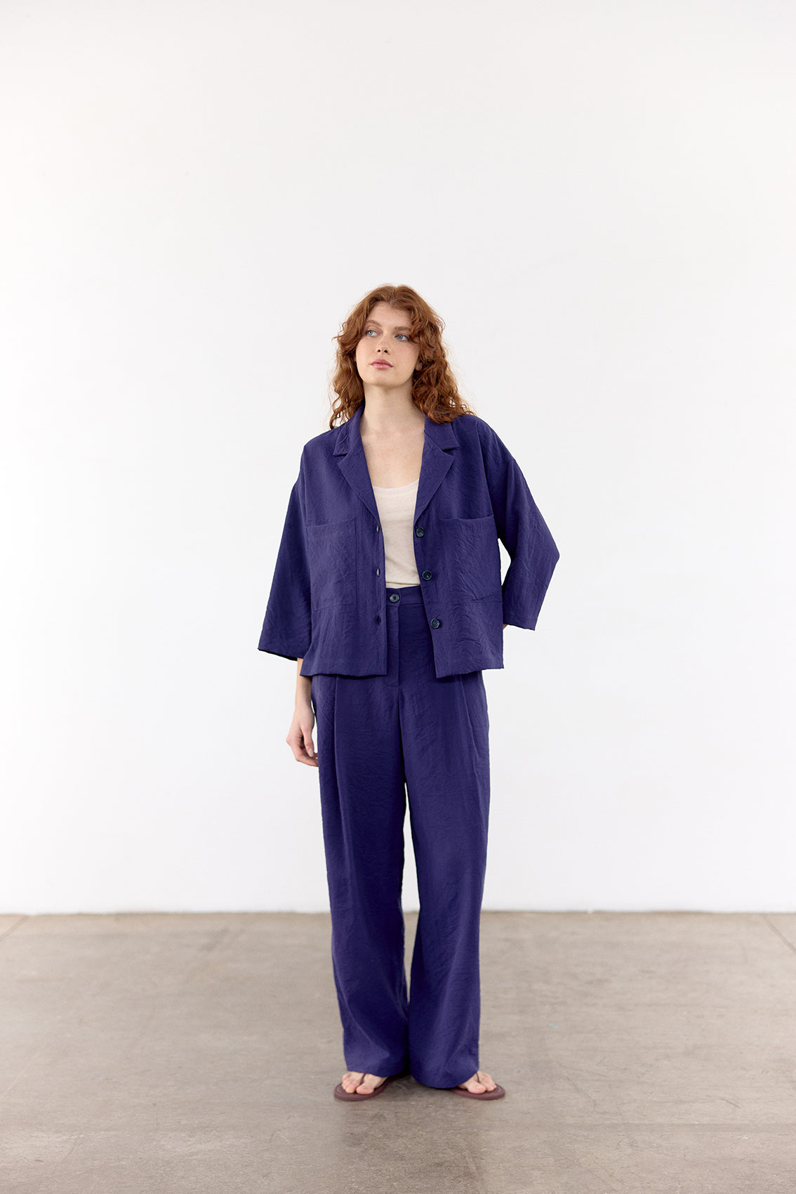 Crinkled Silk Overshirt - Arándano