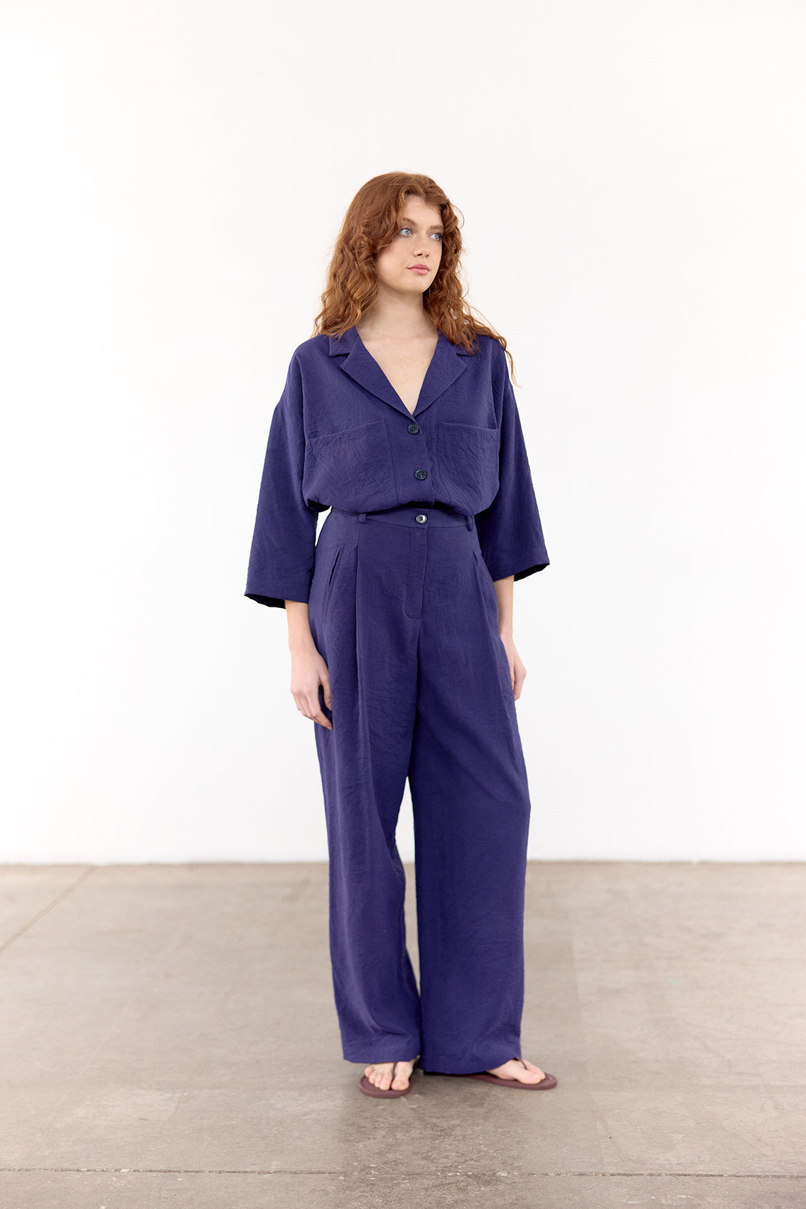 Crinkled Silk Overshirt - Arándano