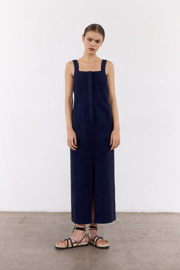 Vestido Utilitario Algodón Rugoso - Medianoche