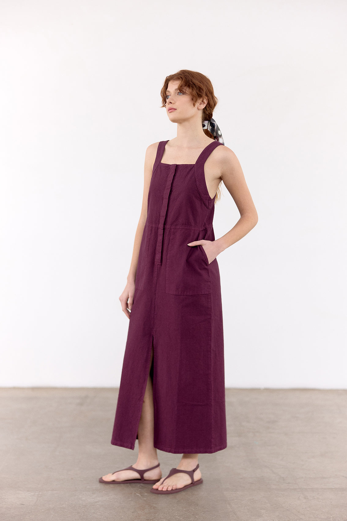 Vestido Utilitario Algodón Rugoso - Vino