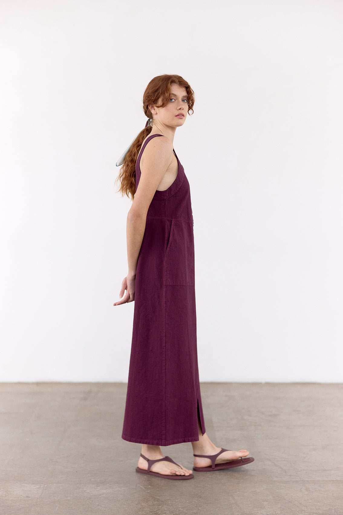 Vestido Utilitario Algodón Rugoso - Vino