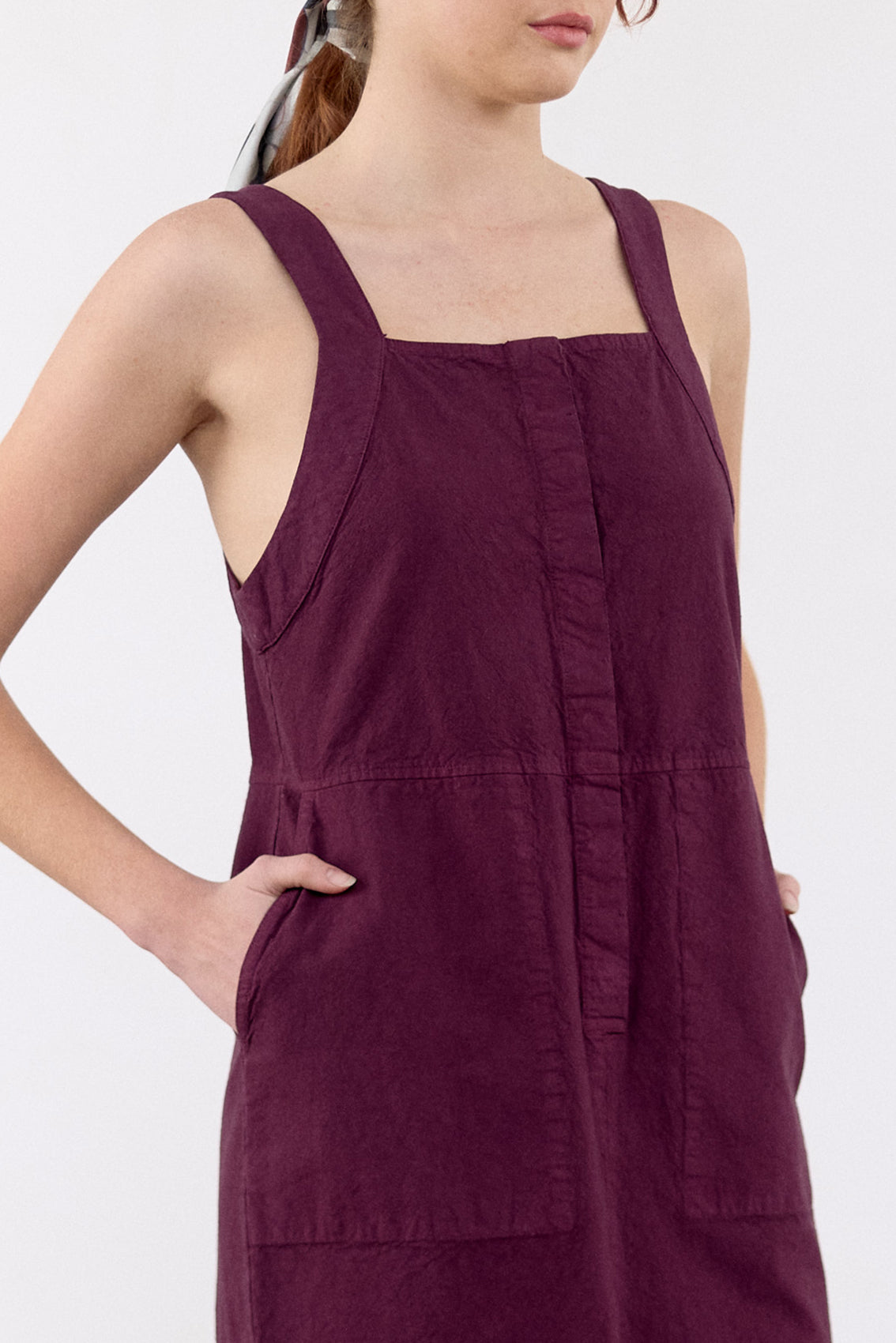 Vestido Utilitario Algodón Rugoso - Vino