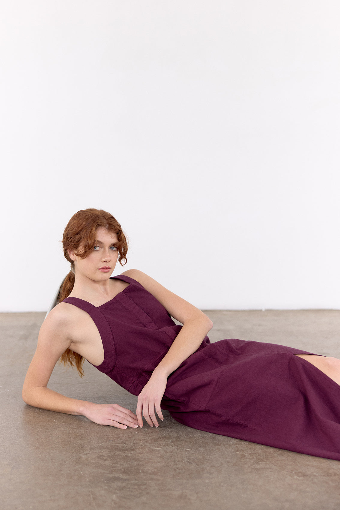 Vestido Utilitario Algodón Rugoso - Vino