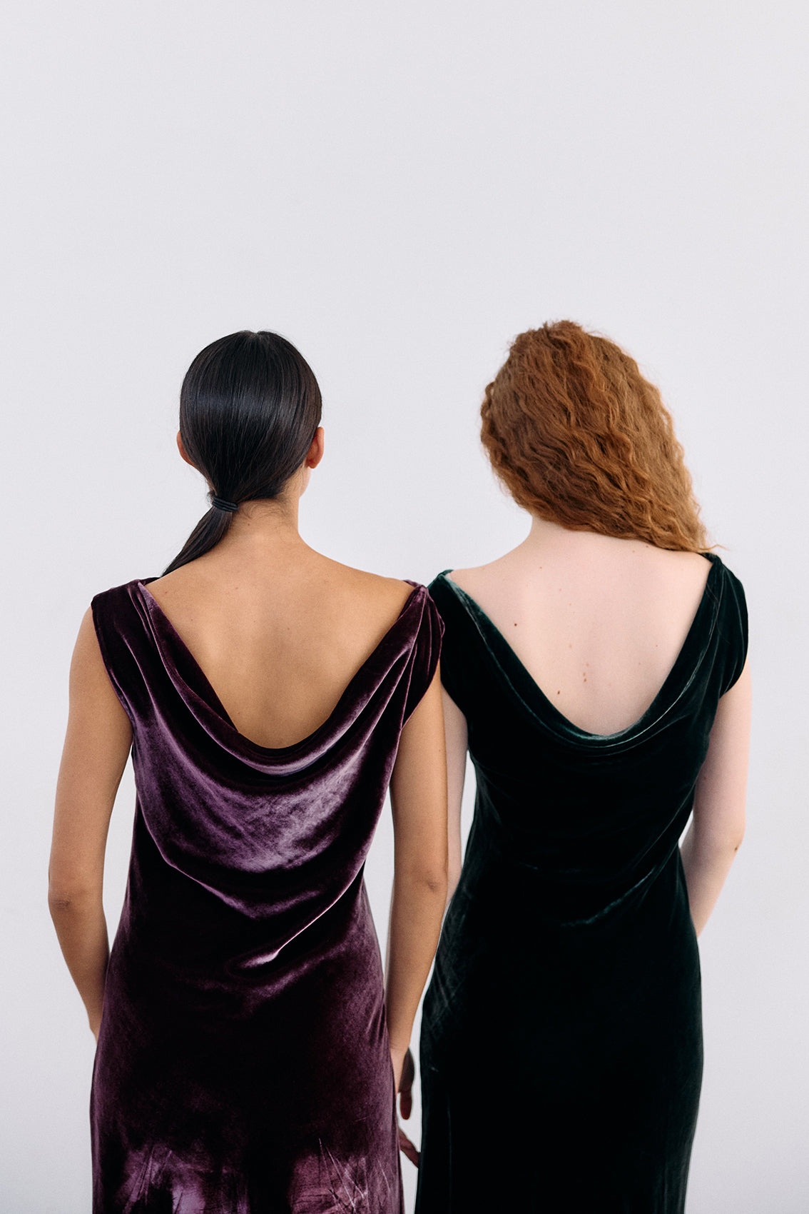 Silk Velvet Draped Neck Dress - Bosque