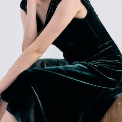 Silk Velvet Draped Neck Dress - Bosque