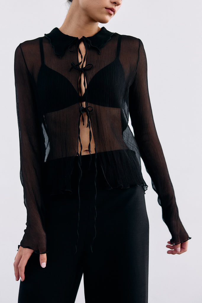 Sheer Silk Chiffon Blouse - Ónix