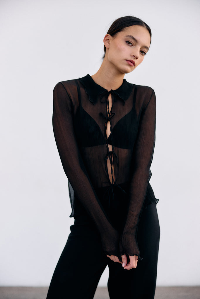 Sheer Silk Chiffon Blouse - Ónix