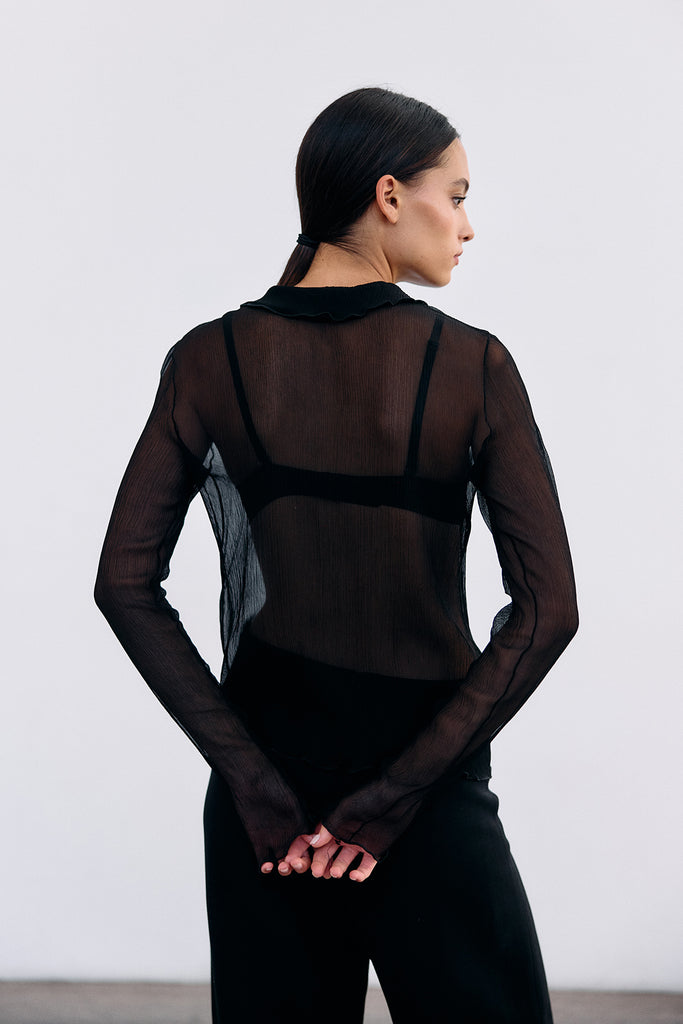 Sheer Silk Chiffon Blouse - Ónix