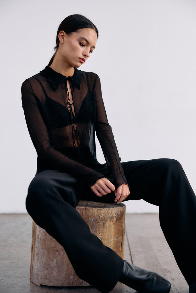 Sheer Silk Chiffon Blouse - Ónix