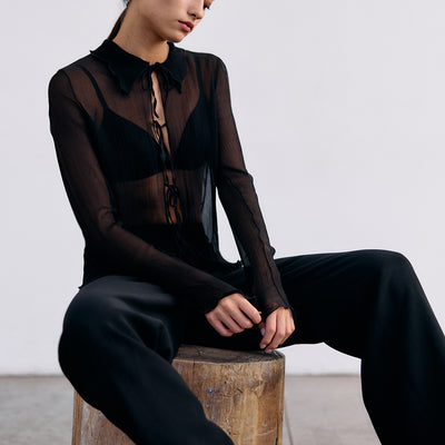 Sheer Silk Chiffon Blouse - Ónix