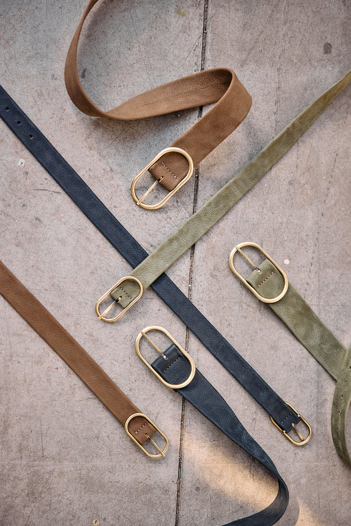 Thin Nubuck Leather Belt - Medianoche