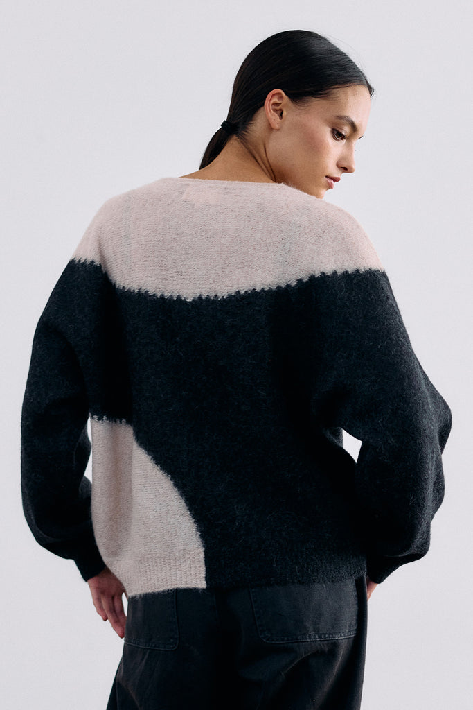 Sweater Alpaca Felted Semicírculos - Medianoche/Crudo