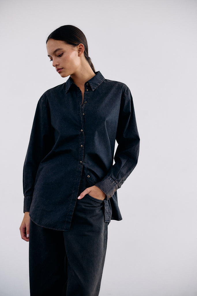 Blusa Camisera Washed Algodón Pima - Medianoche