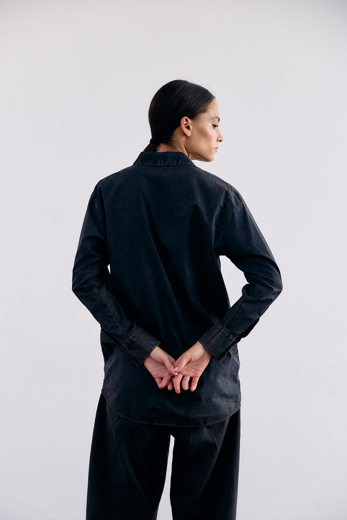 Blusa Camisera Washed Algodón Pima - Medianoche