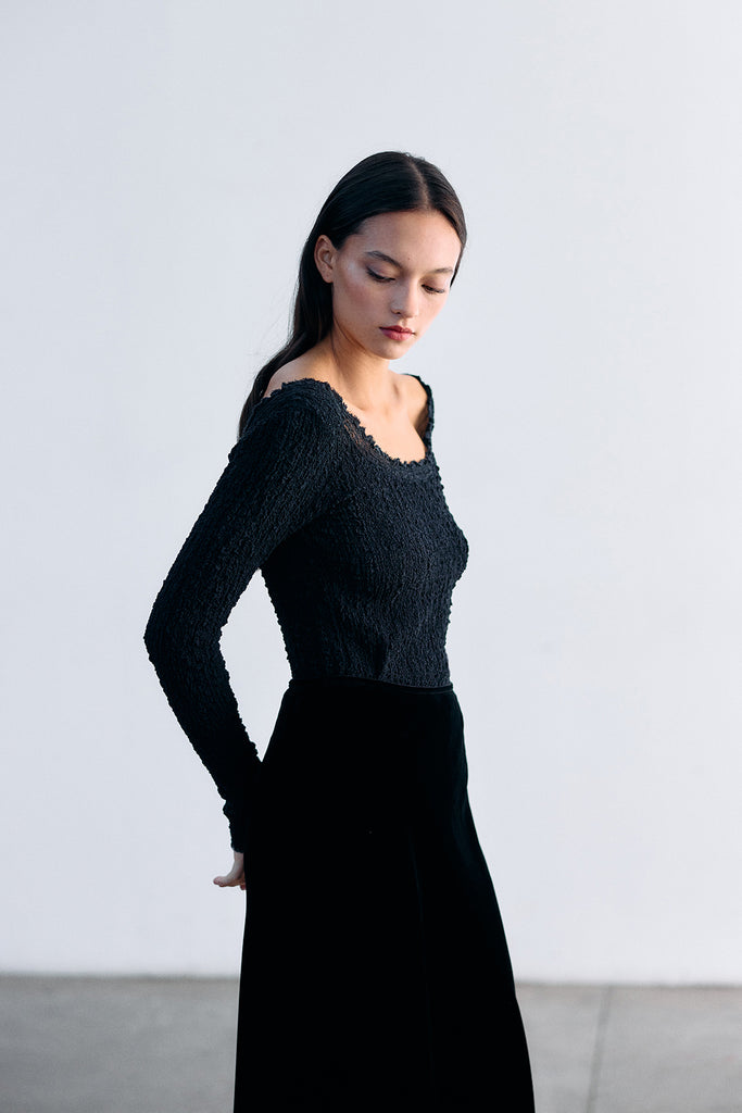 Top Escote Amplio Recogido Seda - Ónix