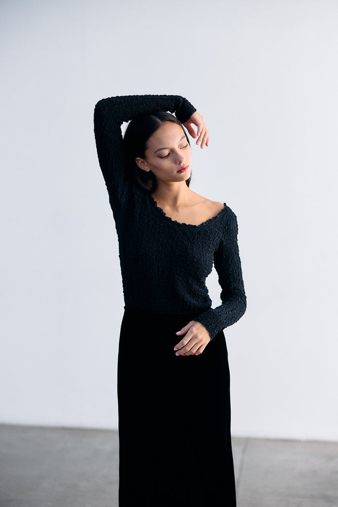 Top Escote Amplio Recogido Seda - Ónix