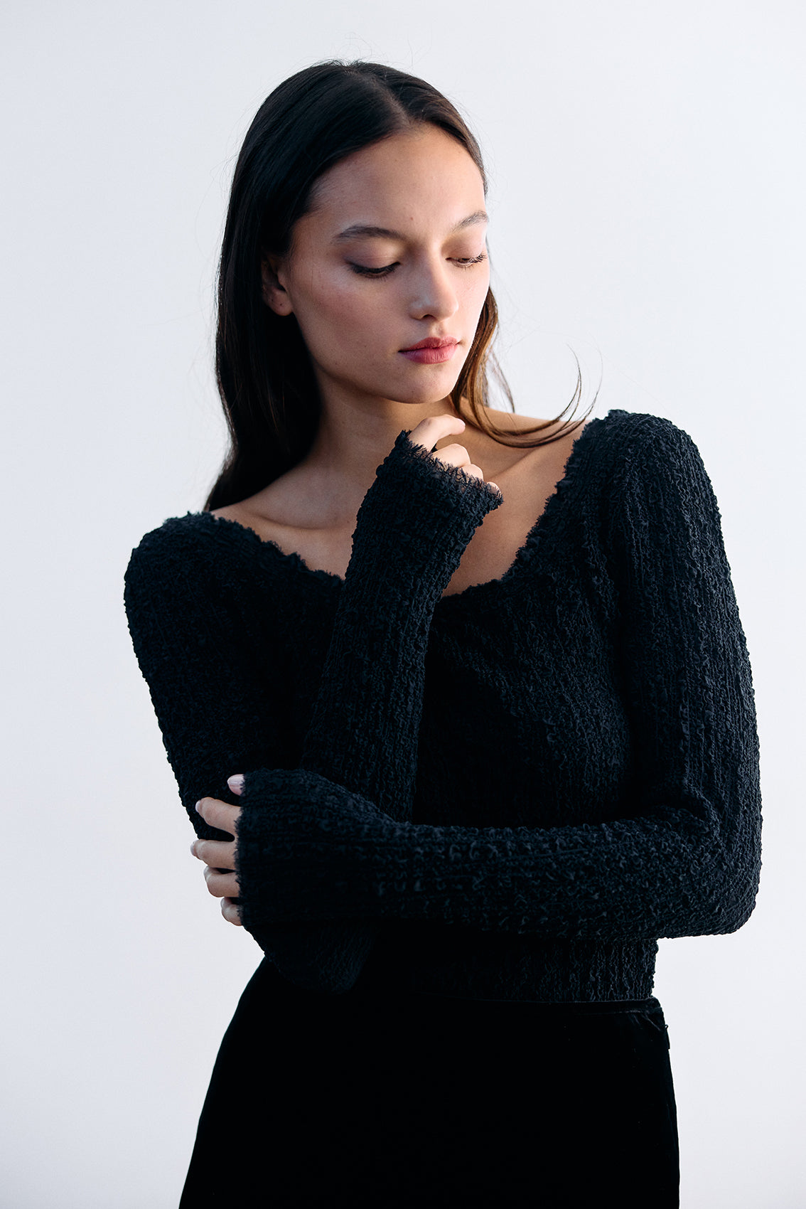 Top Escote Amplio Recogido Seda - Ónix