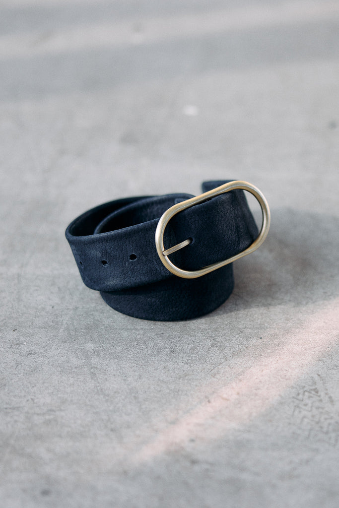 Wide Nubuck Leather Belt - Medianoche