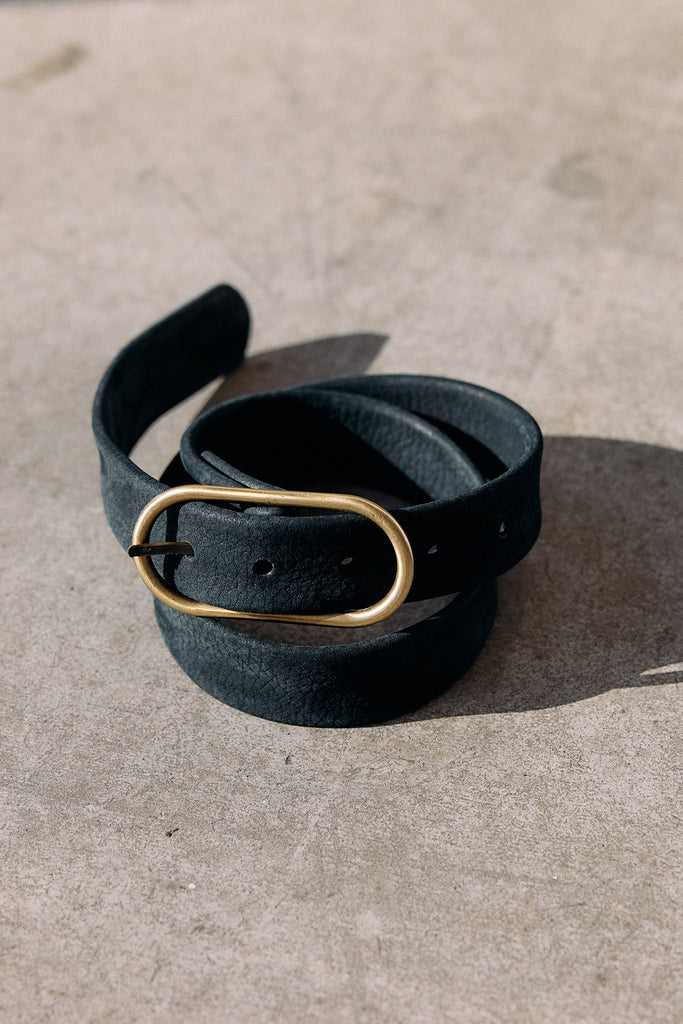 Thin Nubuck Leather Belt - Medianoche