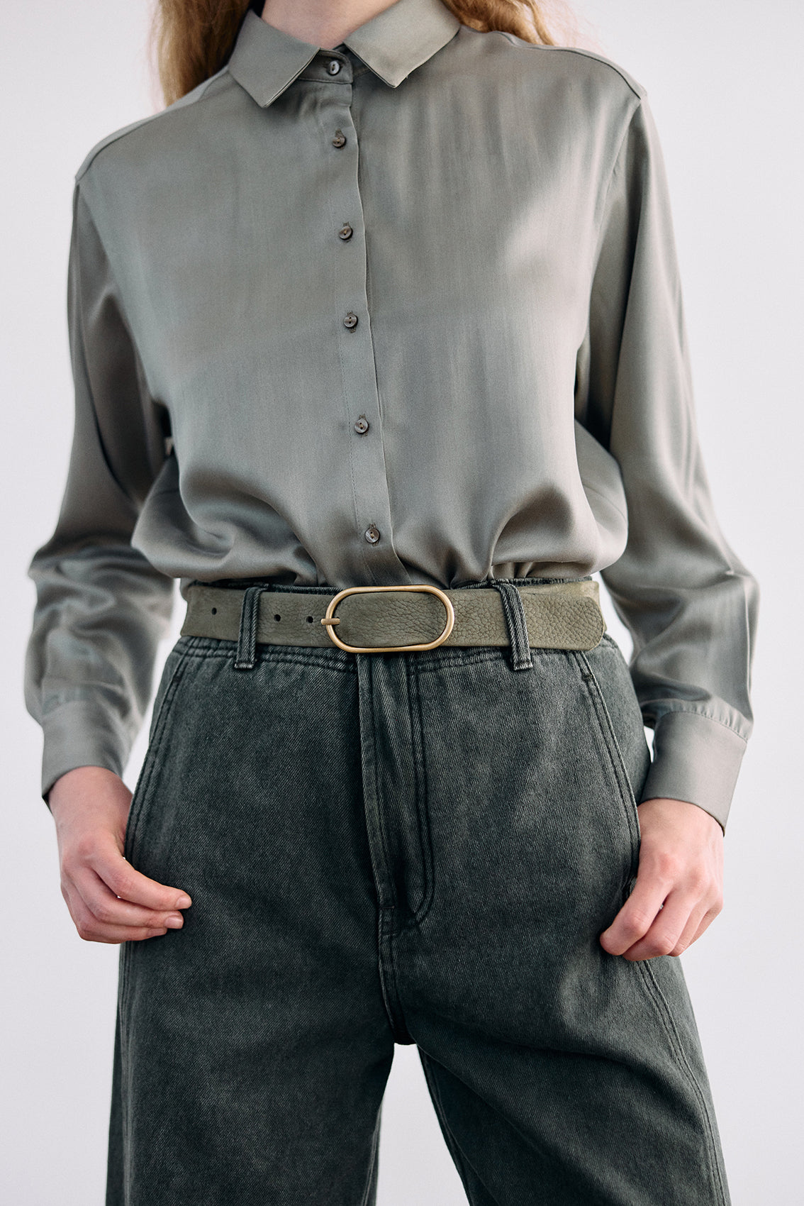 Thin Nubuck Leather Belt - Musgo