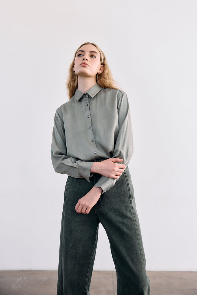 Blusa Cuello Punta Seda - Musgo