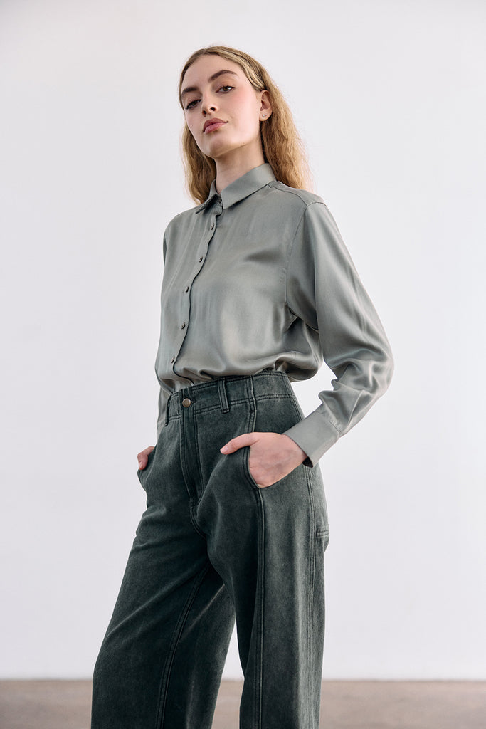 Blusa Cuello Punta Seda - Musgo
