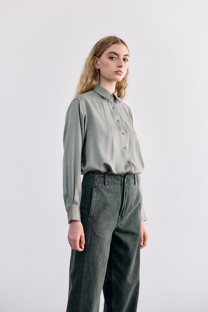 Blusa Cuello Punta Seda - Musgo