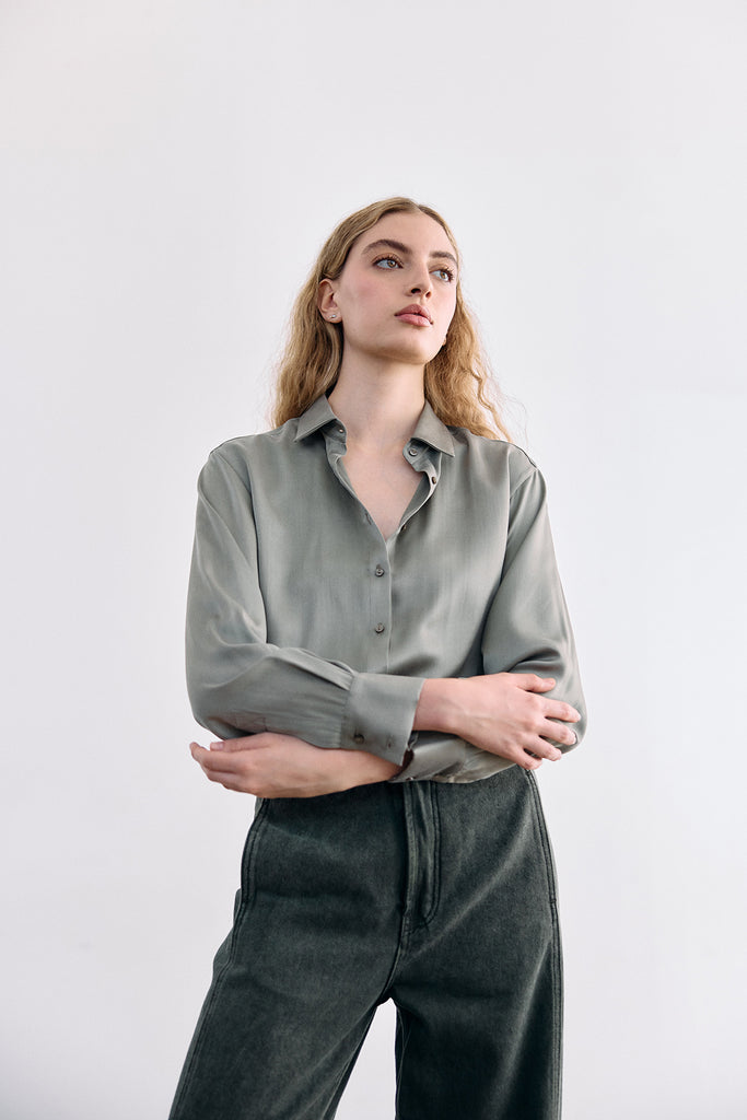 Blusa Cuello Punta Seda - Musgo