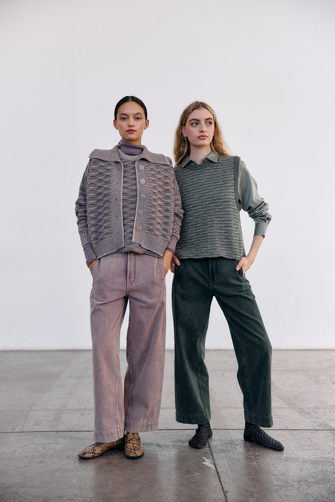 Textured Alpaca Knit Collar Cardigan - Malva