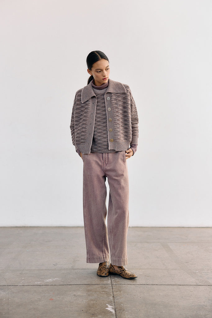 Textured Alpaca Knit Collar Cardigan - Malva