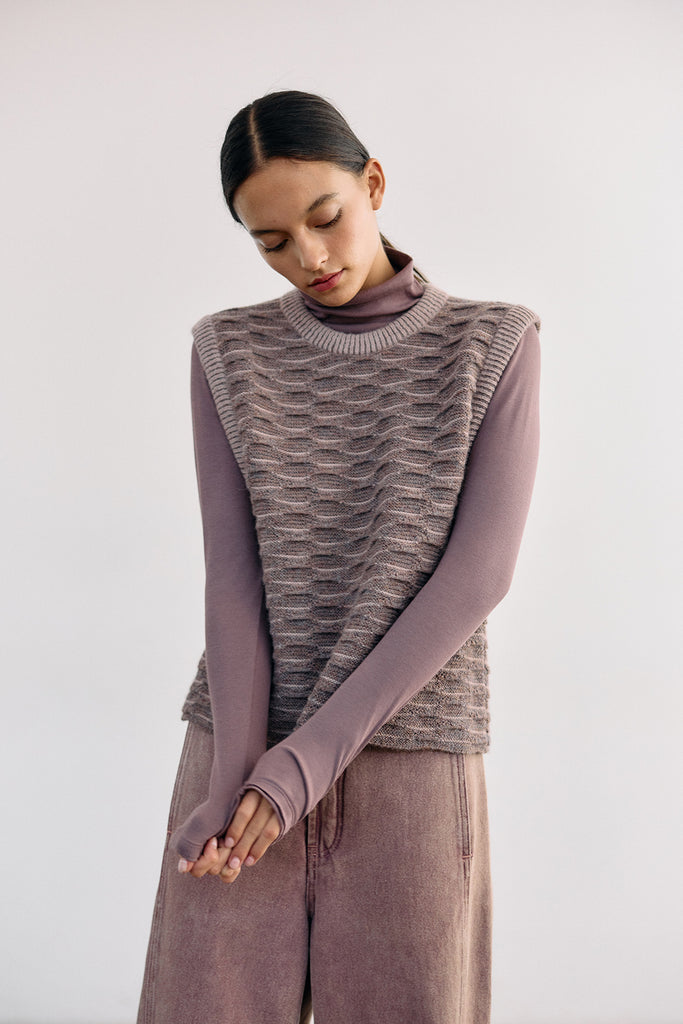 Textured Alpaca Knit Sweater Vest - Malva