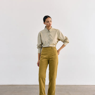 High-Waisted Cotton Corduroy Trousers - Ocre