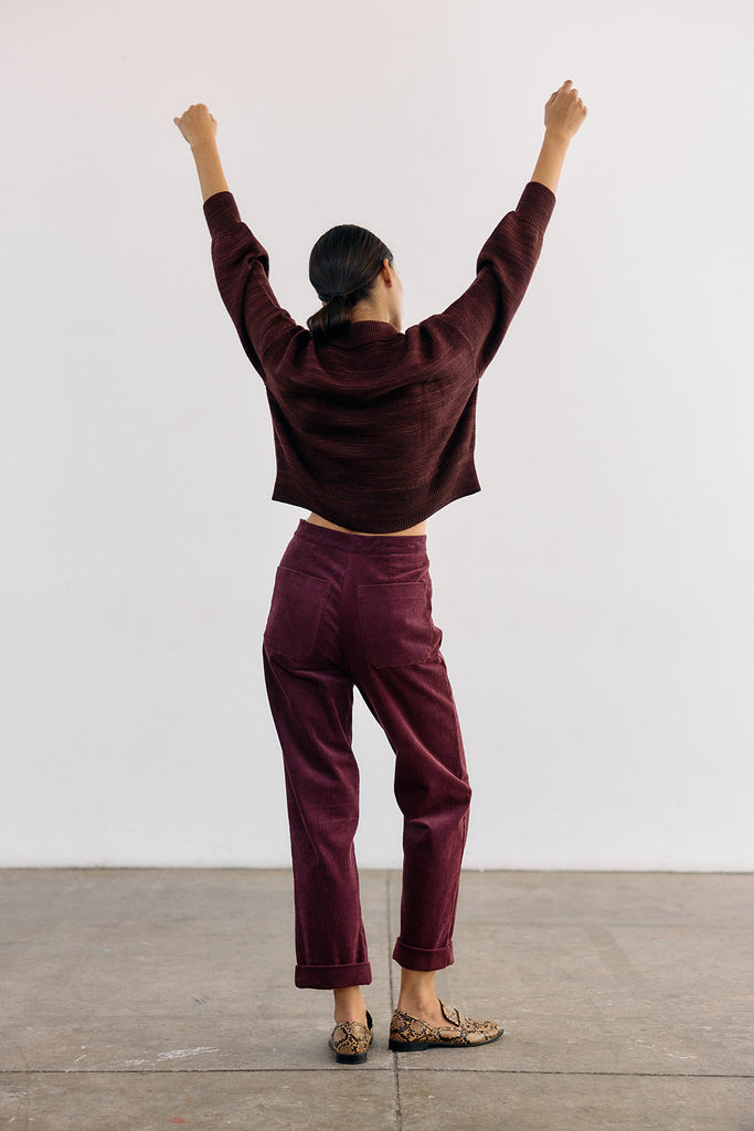 Pantalón Tiro Alto Cotelé - Vino