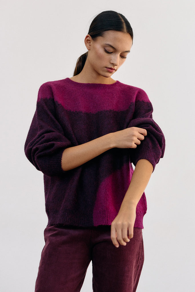 Sweater Alpaca Felted Semicírculos - Vino/Buganvilia