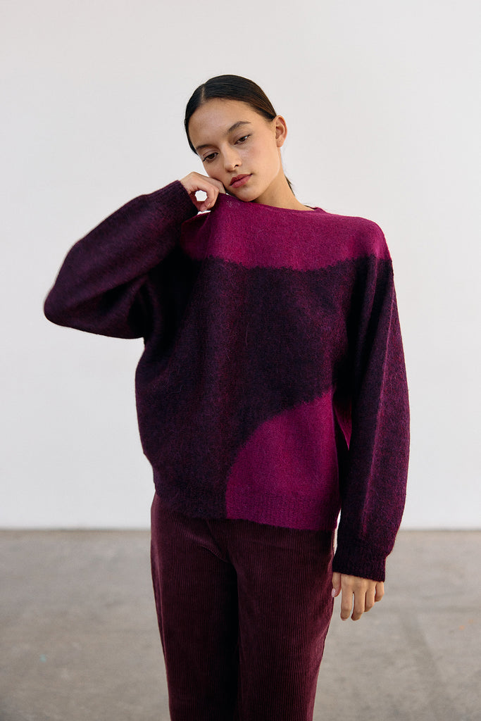 Sweater Alpaca Felted Semicírculos - Vino/Buganvilia