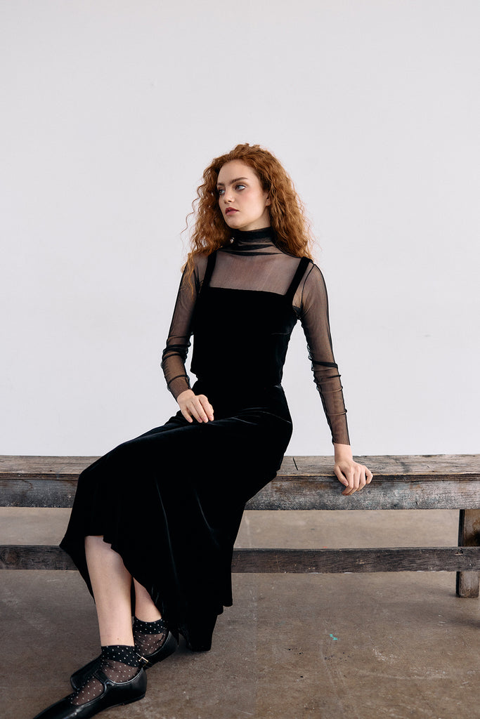 Falda Larga Bies Terciopelo - Ónix