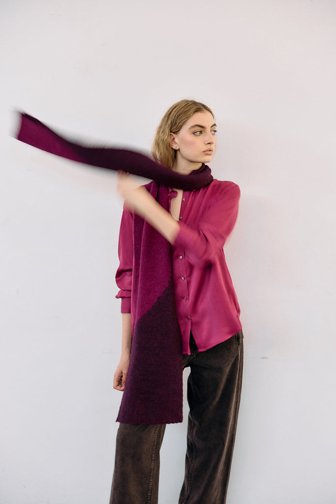 Pointed Collar Silk Button-Down Shirt - Buganvilia