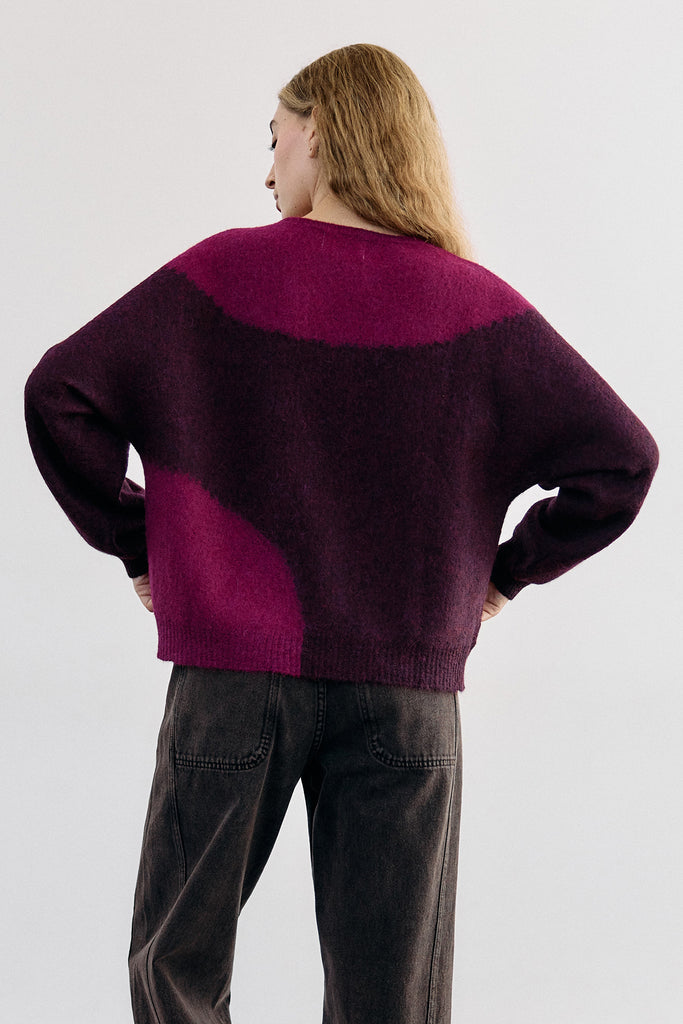 Sweater Alpaca Felted Semicírculos - Vino/Buganvilia