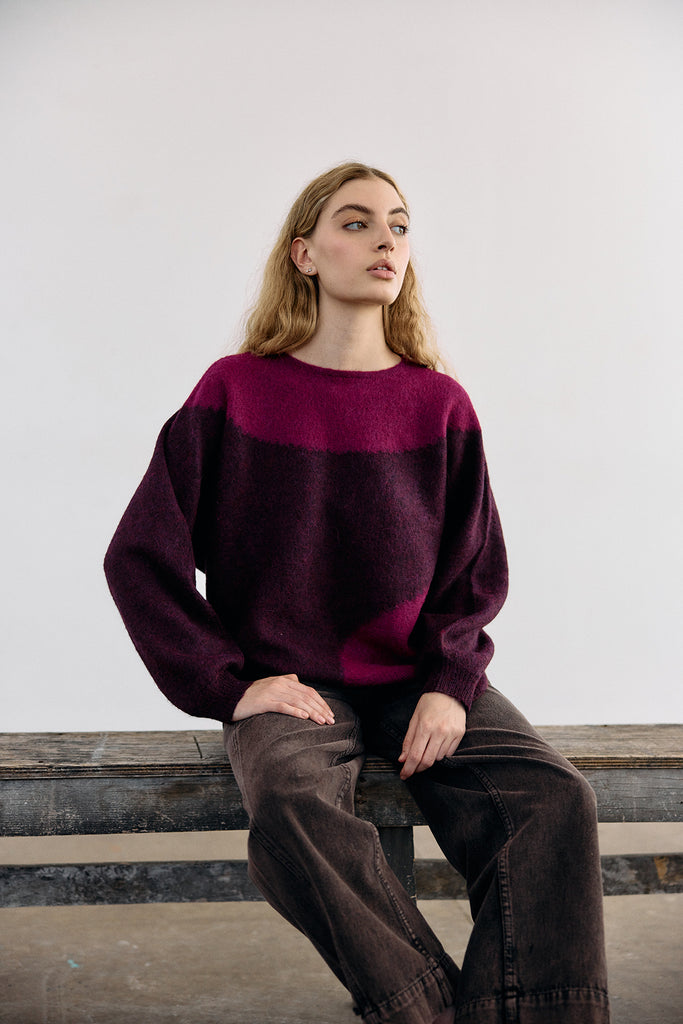 Sweater Alpaca Felted Semicírculos - Vino/Buganvilia