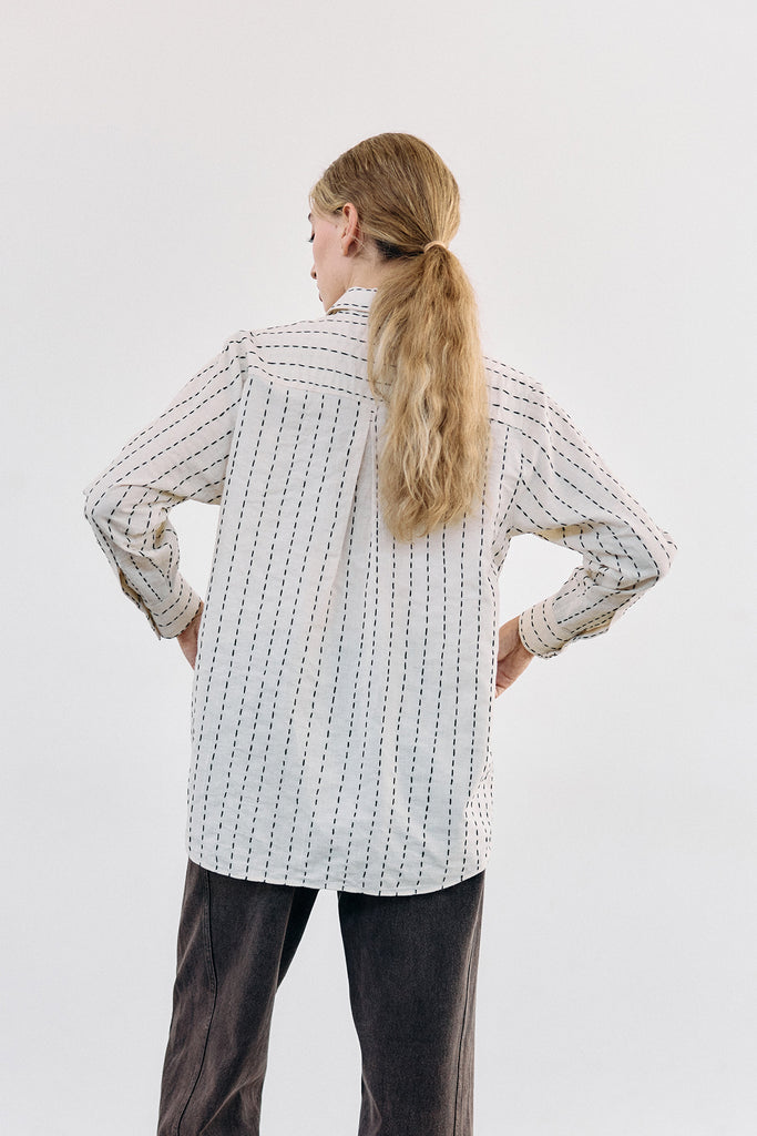 Blusa Camisera Pespuntes Contrastados Algodón