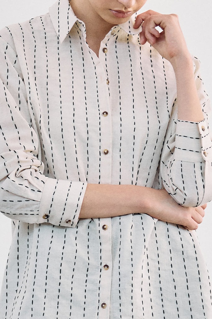 Blusa Camisera Pespuntes Contrastados Algodón
