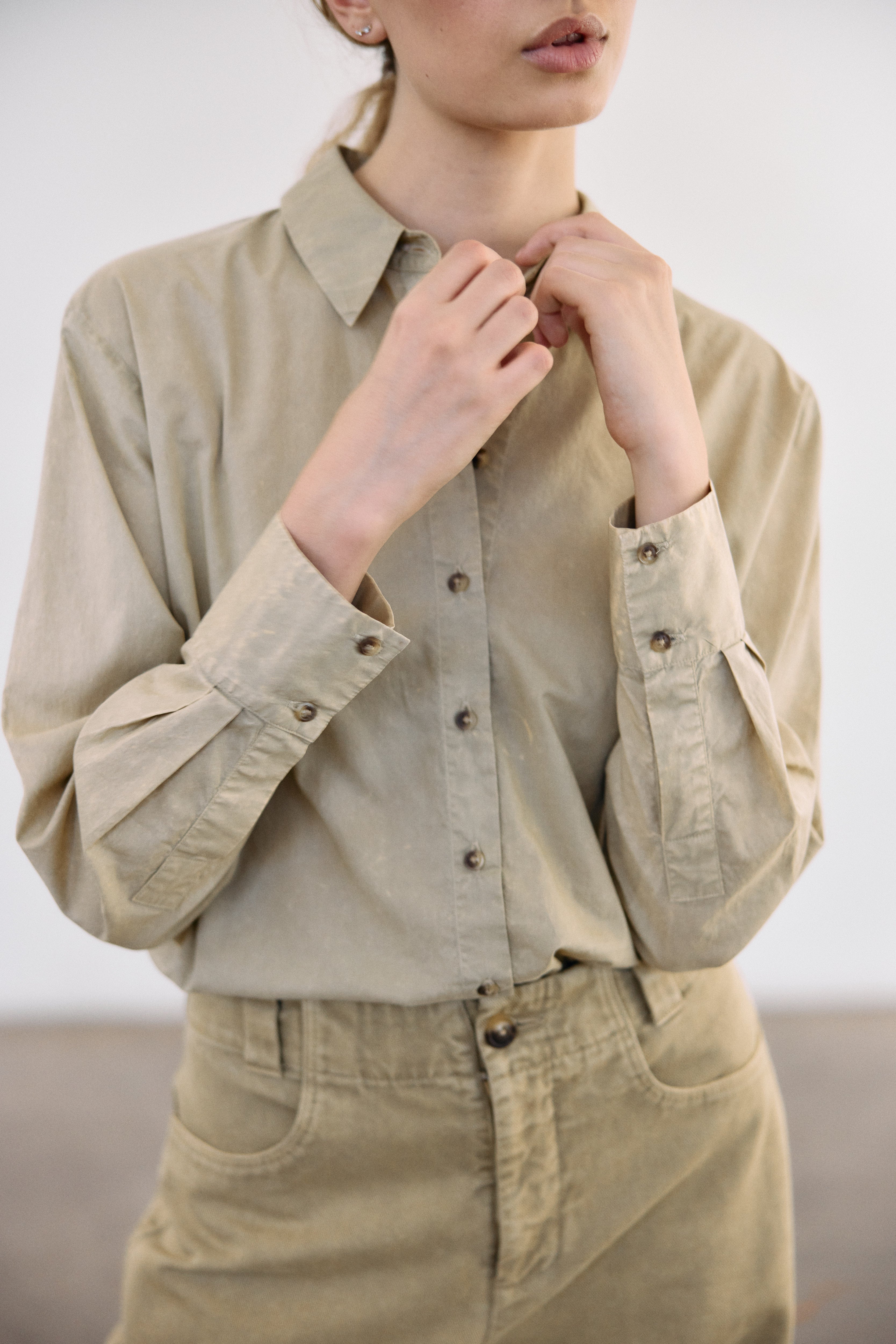 Blusa Camisera Washed Algodón Pima - Salvia