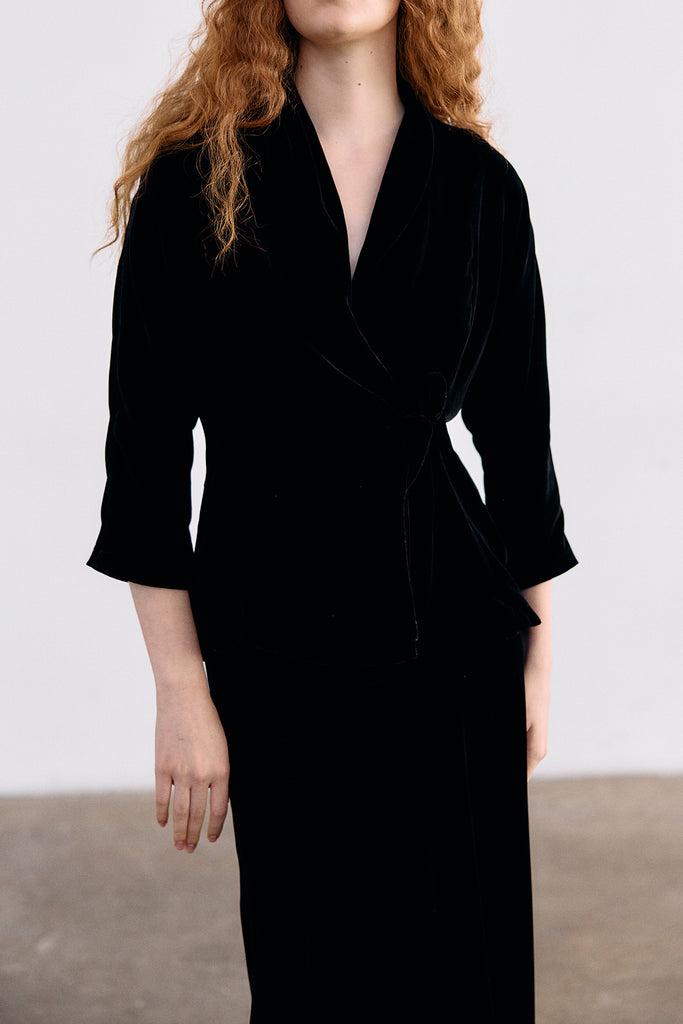 Cross-Over Silk Velvet Jacket - Ónix