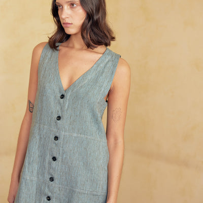 Short Dress Jumper Linen - Agua
