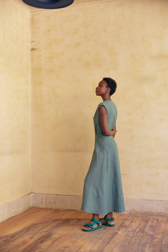 Vestido Suelto Lino Washed - Agave