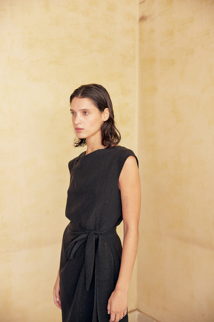 Textured Draped Top Silk-Linen - Ónix