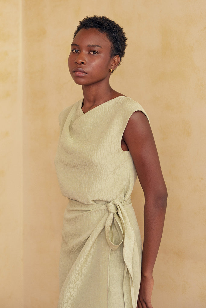 Textured Draped Top Silk-Linen - Salvia