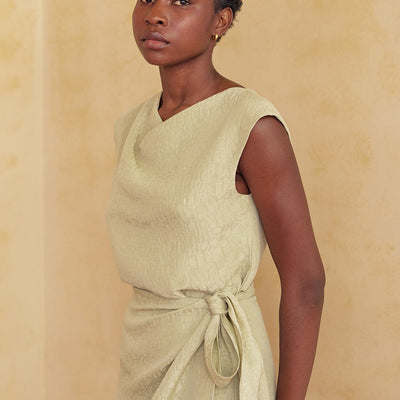 Textured Draped Top Silk-Linen - Salvia