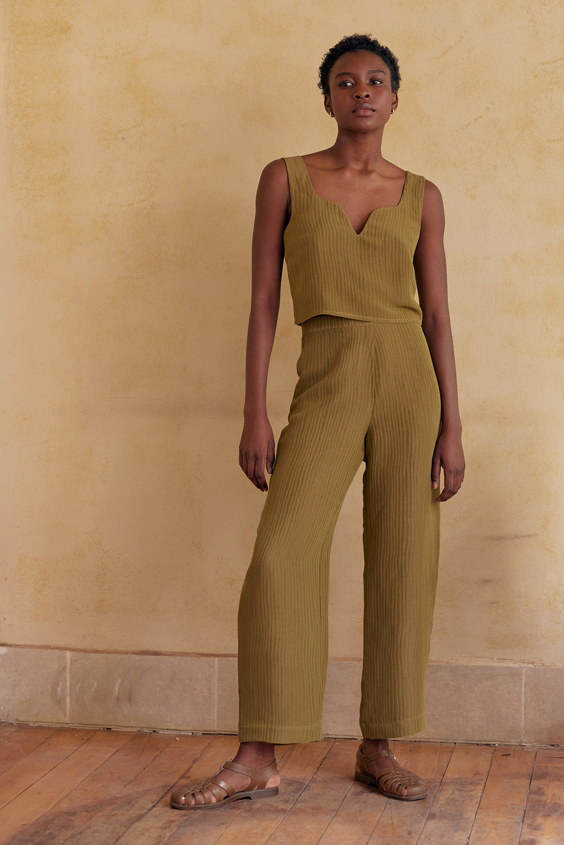 Textured Pant Silk-Linen - Ocre