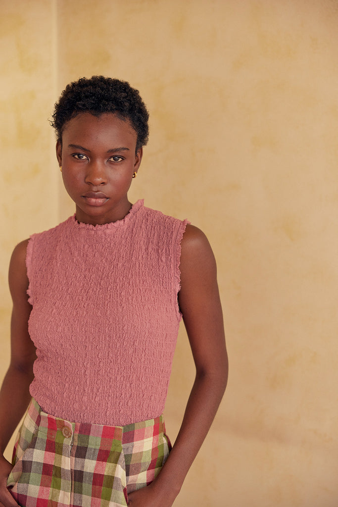 Crinkle Texture Stretchy Top Silk - Rosé